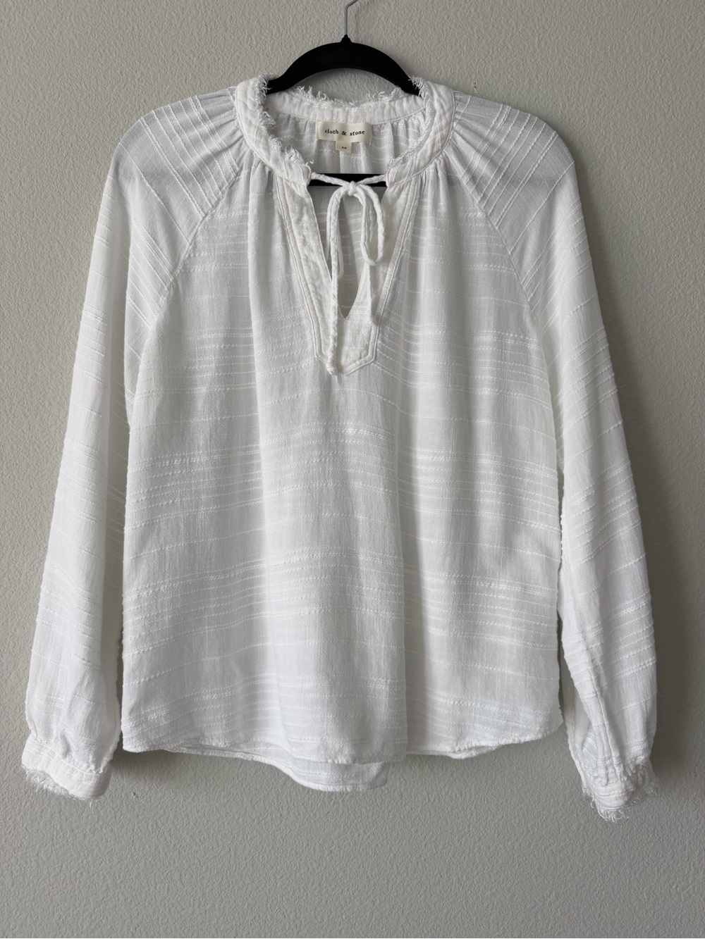 Cloth & Stone White Textured Boho Top Raglan Sleeve Blouse Linen Blend M Casual